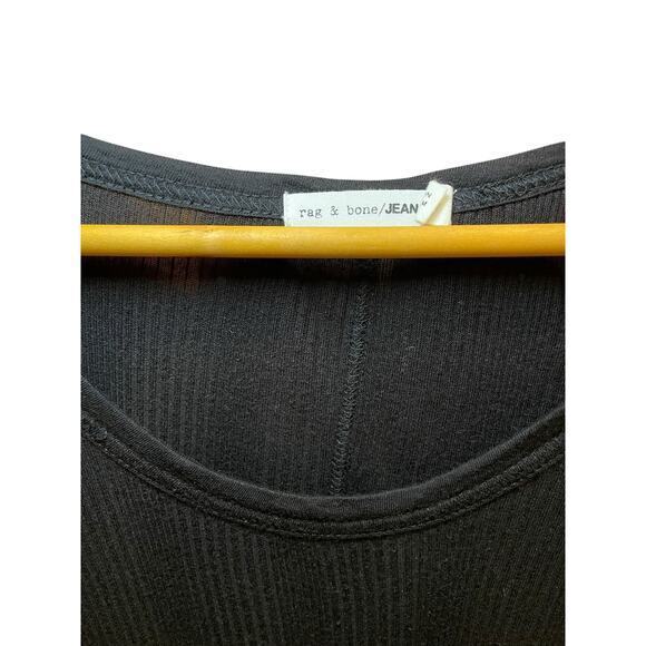 Rag & Bone Women Small Longsleeve Sheer Scoop Neck Textured Raw Hem Black Top - Picture 4 of 9